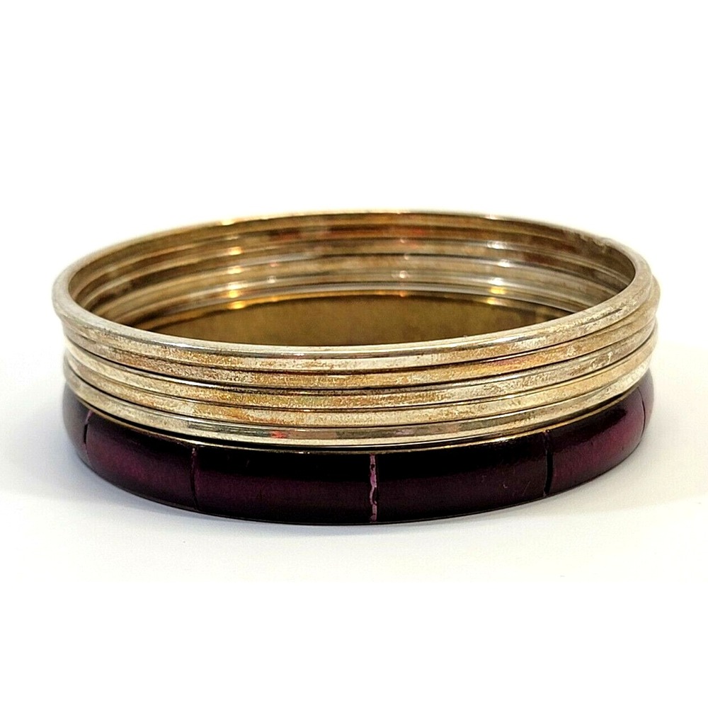 Name Brand Fashion Statement Set of 6 Gold‎ Tone Bangle Bracelets Chic Stackable